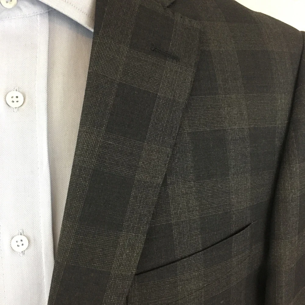 Laurentino 44s mens suit gray checks 2 piece 100% wool 2 button nwt italy ea0158
